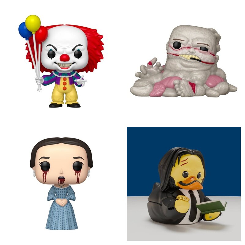 Figurki Funko POP z filmów It i Nosferatu oraz figurka John Wick Tubbz
