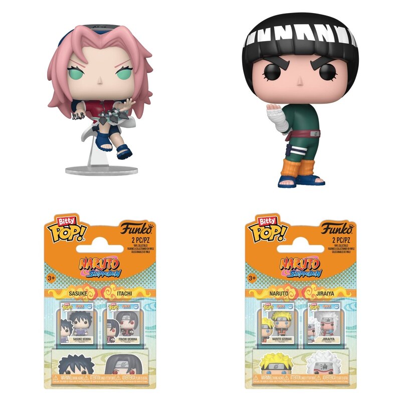 Figurki Naruto: Sakura i Rock Lee z linii Classic POP! oraz zestawy Bitty POP! z Sasuke, Itachim, Naruto i Jiraiyą