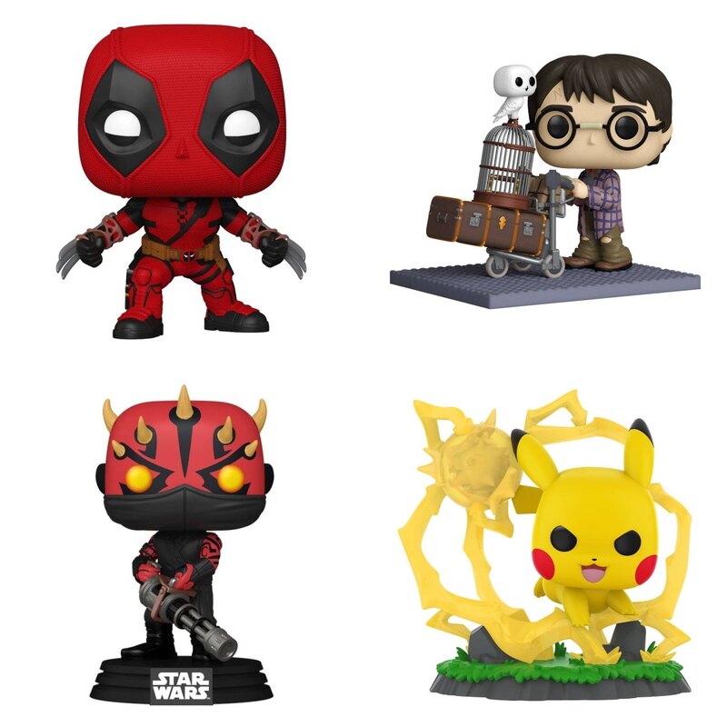 Figurki Funko POP z czterech licencji: Deadpool, Harry Potter, Darth Maul i Pikachu